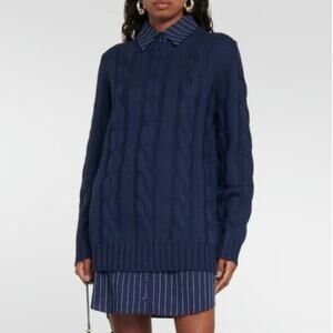 Staud Aldrin Wool Cable Knit Shirting Combo Mini Ladies Dress XL